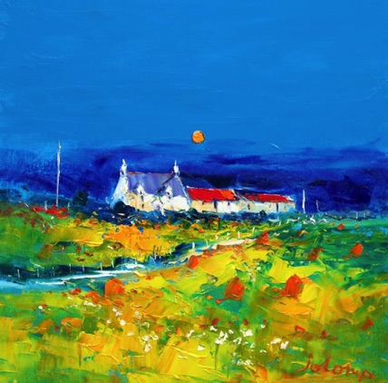 Hebridean Red Roofs and Harvest Moon 16x16
